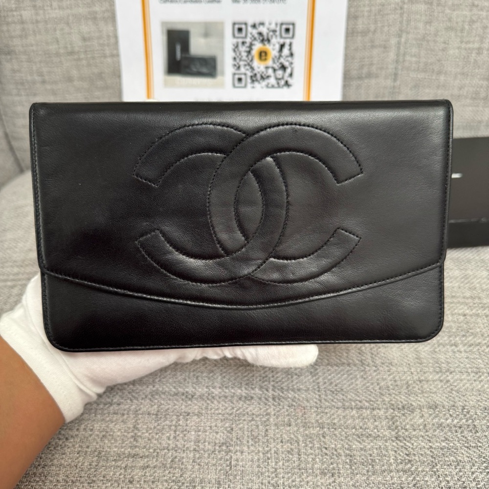 ❌SOLD❌Chanel CC Lambskin Wallet Clutch Black Gold Pristine WOC StyleAuthenticate - Picture 4 of 17